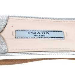 Pre Owned صندل سلايد فلات برادا جلد سافيانو فضي مقاس 37.5