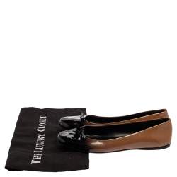 Pre Owned Prada Two Tone Patent Leather Bow Ballet Flats Size 37.5