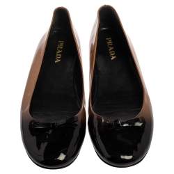 Pre Owned Prada Two Tone Patent Leather Bow Ballet Flats Size 37.5