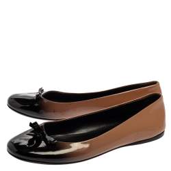 Pre Owned Prada Two Tone Patent Leather Bow Ballet Flats Size 37.5