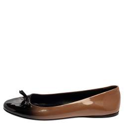 Pre Owned Prada Two Tone Patent Leather Bow Ballet Flats Size 37.5