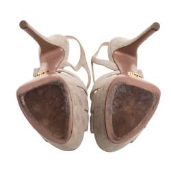 Pre Owned Prada Cream Suede Strappy Platform Slingback Sandals Size 37.5