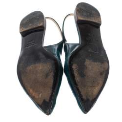 Prada Green Patent Leather Cut Out Buckle Slingback Flat Sandals Size 37.5