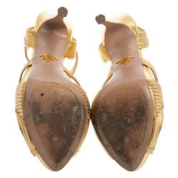 Pre Owned Prada Metallic Gold Leather Peep Toe Ankle Strap Platform Sandals Size 39