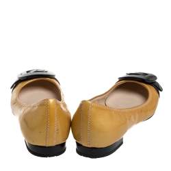 Pre Owned Prada Yellow/Black Patent Leather Bow Embellishment Ballet Flats Size 36.5