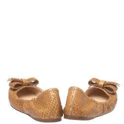 Pre Owned Prada Beige Python Leather Scrunch Bow Ballet Flats Size 36.5