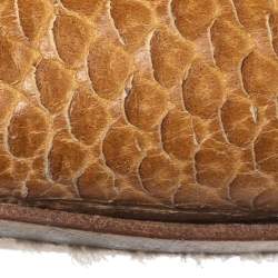 Pre Owned Prada Beige Python Leather Scrunch Bow Ballet Flats Size 36.5