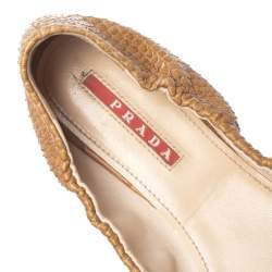 Pre Owned Prada Beige Python Leather Scrunch Bow Ballet Flats Size 36.5