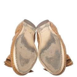 Pre Owned Prada Beige Python Leather Scrunch Bow Ballet Flats Size 36.5