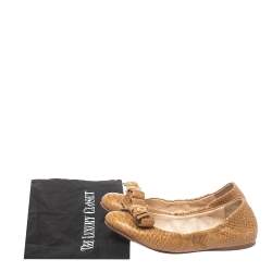 Pre Owned Prada Beige Python Leather Scrunch Bow Ballet Flats Size 36.5