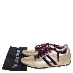 Pre Owned Prada Metallic Gold Leather Lace Low Top Sneakers Size 38