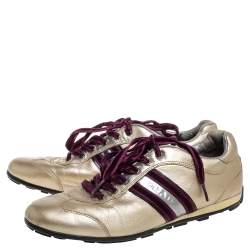 Pre Owned Prada Metallic Gold Leather Lace Low Top Sneakers Size 38