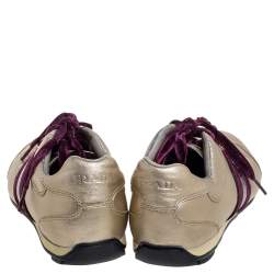 Pre Owned Prada Metallic Gold Leather Lace Low Top Sneakers Size 38