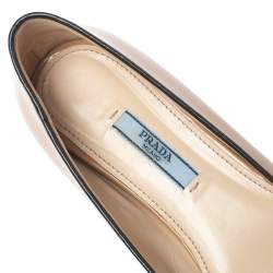 Pre Owned Prada Beige Patent Leather Smoking Flat Slippers Size 38.5 