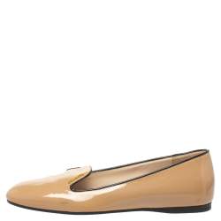 Pre Owned Prada Beige Patent Leather Smoking Flat Slippers Size 38.5 