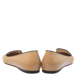 Pre Owned Prada Beige Patent Leather Smoking Flat Slippers Size 38.5 