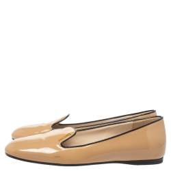 Pre Owned Prada Beige Patent Leather Smoking Flat Slippers Size 38.5 
