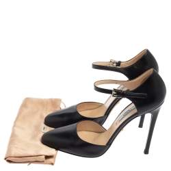 Pre Owned Prada Black Leather D'orsay Ankle Strap Pumps Size 37.5