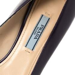 Pre Owned Prada Blue Saffiano Leather Pointed Toe Pumps Size 37.5