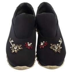 Pre Owned Prada Blue Nylon Catch Me If You Can Crystal Embellished Slip On Sneakers Size 38