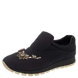 Pre Owned Prada Blue Nylon Catch Me If You Can Crystal Embellished Slip On Sneakers Size 38