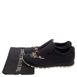 Pre Owned Prada Blue Nylon Catch Me If You Can Crystal Embellished Slip On Sneakers Size 38