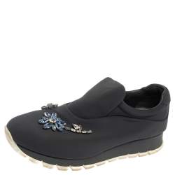 مملوكة مسبقًا Prada Grey Nylon Crystal Embellished Slip On Sneakers Size 38.5