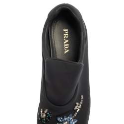 مملوكة مسبقًا Prada Grey Nylon Crystal Embellished Slip On Sneakers Size 38.5