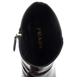 Pre Owned حذاء بوت كاحل برادا تفاصيل سحاب جلد لامع أسود مقاس 38