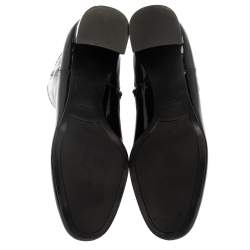 Pre Owned حذاء بوت كاحل برادا تفاصيل سحاب جلد لامع أسود مقاس 38