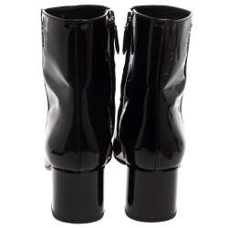 Pre Owned حذاء بوت كاحل برادا تفاصيل سحاب جلد لامع أسود مقاس 38