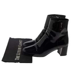 Pre Owned حذاء بوت كاحل برادا تفاصيل سحاب جلد لامع أسود مقاس 38