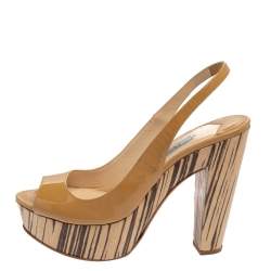 Pre Owned Prada Beige Patent Leather Peep-Toe Platform Sandals Size 39.5