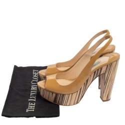 Pre Owned Prada Beige Patent Leather Peep-Toe Platform Sandals Size 39.5