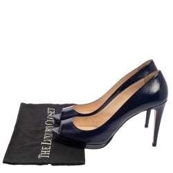Pre Owned Prada Navy Blue Saffiano Leather Peep Toe Pumps Size 39