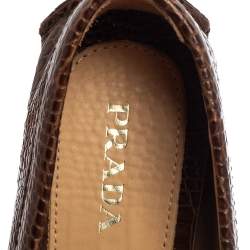 Pre Owned Prada Brown Croc Embossed Leather Loafers Size 38.5