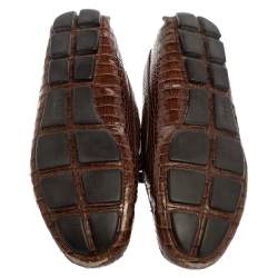 Pre Owned Prada Brown Croc Embossed Leather Loafers Size 38.5
