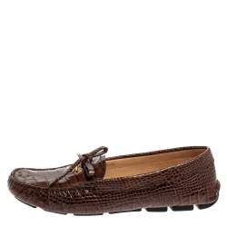 Pre Owned Prada Brown Croc Embossed Leather Loafers Size 38.5