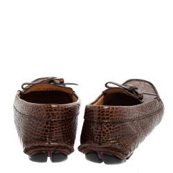 Pre Owned Prada Brown Croc Embossed Leather Loafers Size 38.5