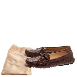 Pre Owned Prada Brown Croc Embossed Leather Loafers Size 38.5