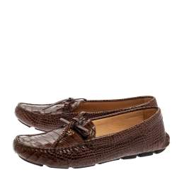Pre Owned Prada Brown Croc Embossed Leather Loafers Size 38.5
