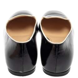 Pre Owned Prada Black Patent Saffiano Leather Slip On Smoking Loafers Size 38