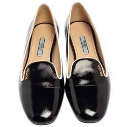 Pre Owned Prada Black Patent Saffiano Leather Slip On Smoking Loafers Size 38