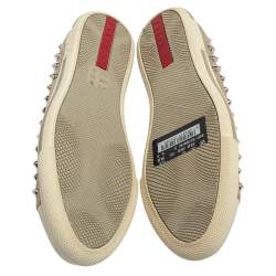 Pre Owned Prada Metallic Silver Glitter Stud Low Top Sneakers Size 35