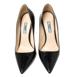 Pre Owned Prada Black Leather Pointed Toe Pumps Size 39