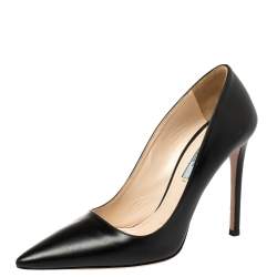Pre Owned Prada Black Leather Pointed Toe Pumps Size 39