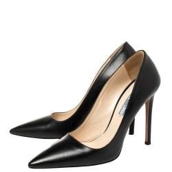 Pre Owned Prada Black Leather Pointed Toe Pumps Size 39
