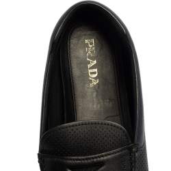 Prada Blue Perforated Leather Slip On Loafers Size 45.5