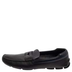 Prada Blue Perforated Leather Slip On Loafers Size 45.5