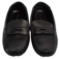 Prada Blue Perforated Leather Slip On Loafers Size 45.5
